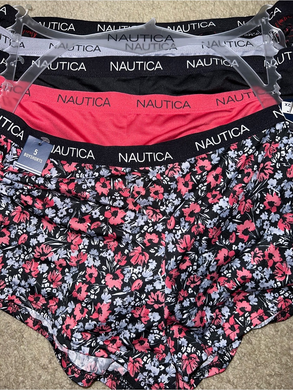 Nautica Black Boyshorts Set with Pink Floral Print